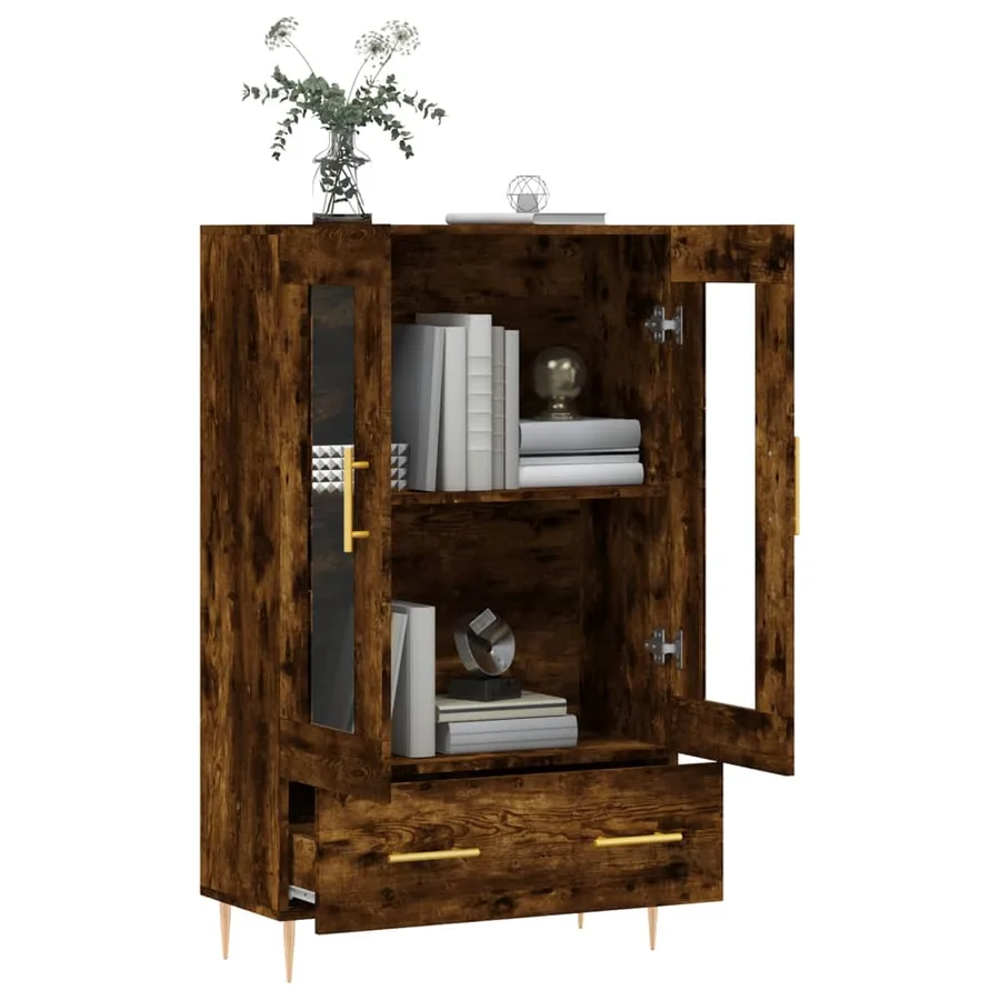 Buffet haut chêne fumé 69,5x31x115 cm bois d'ingénierie - 4