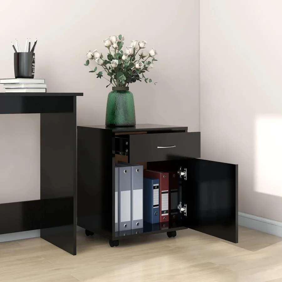 Armoire à roulettes Noir 45x38x54 cm Bois d’ingénierie - 3