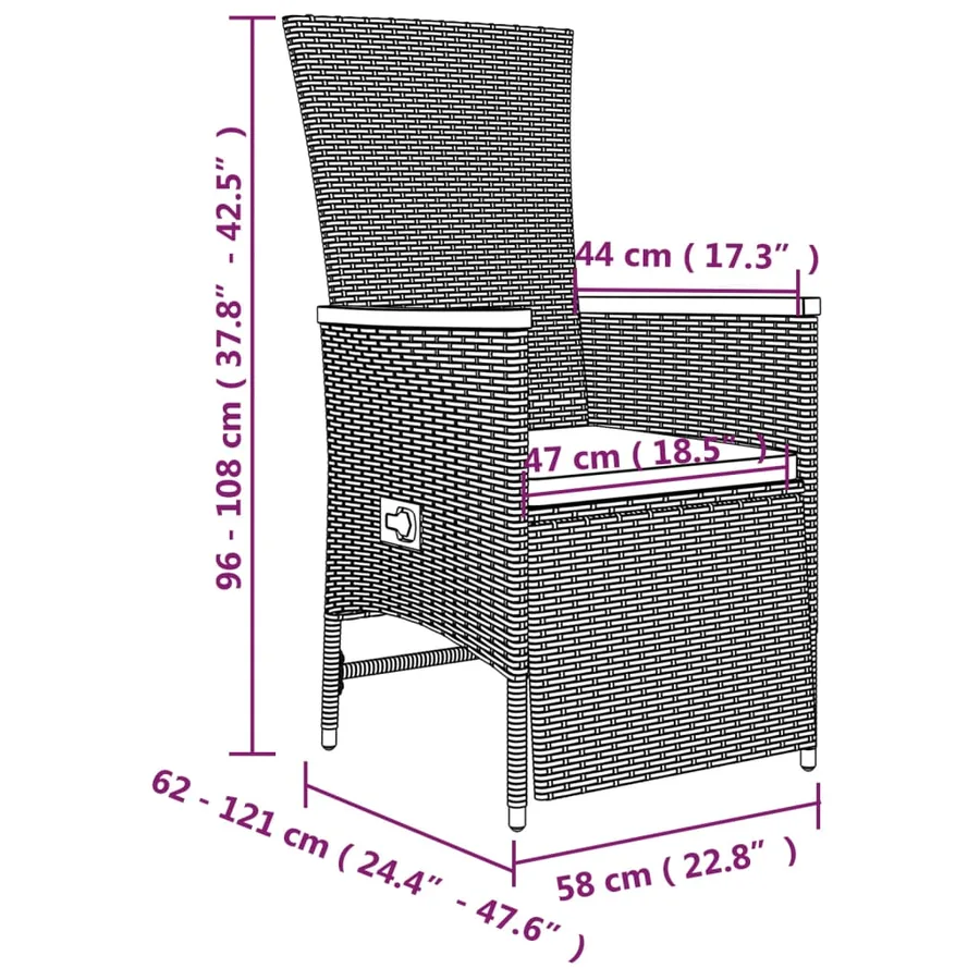 Ensemble à manger de jardin 3 pcs coussins gris résine tressée - 10