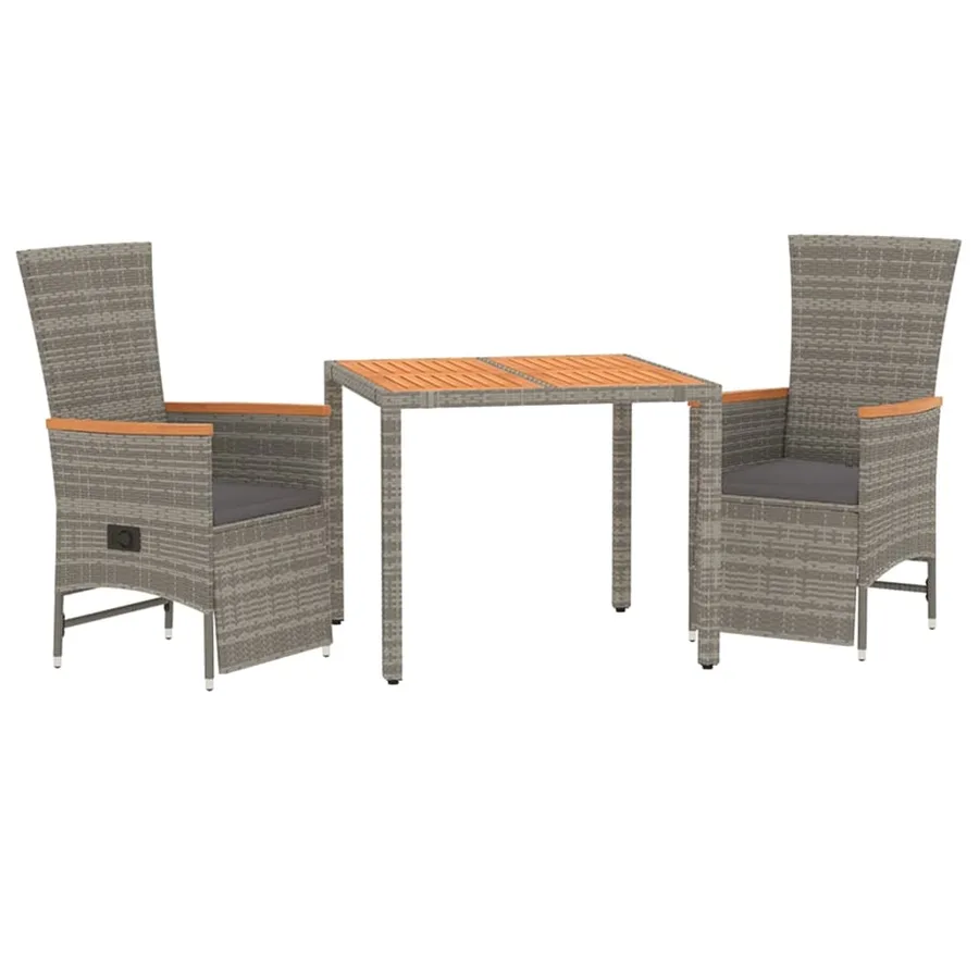Ensemble à manger de jardin 3 pcs coussins gris résine tressée - 3