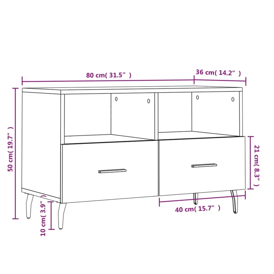 Meuble TV Gris béton 80x36x50 cm Bois d'ingénierie - 12