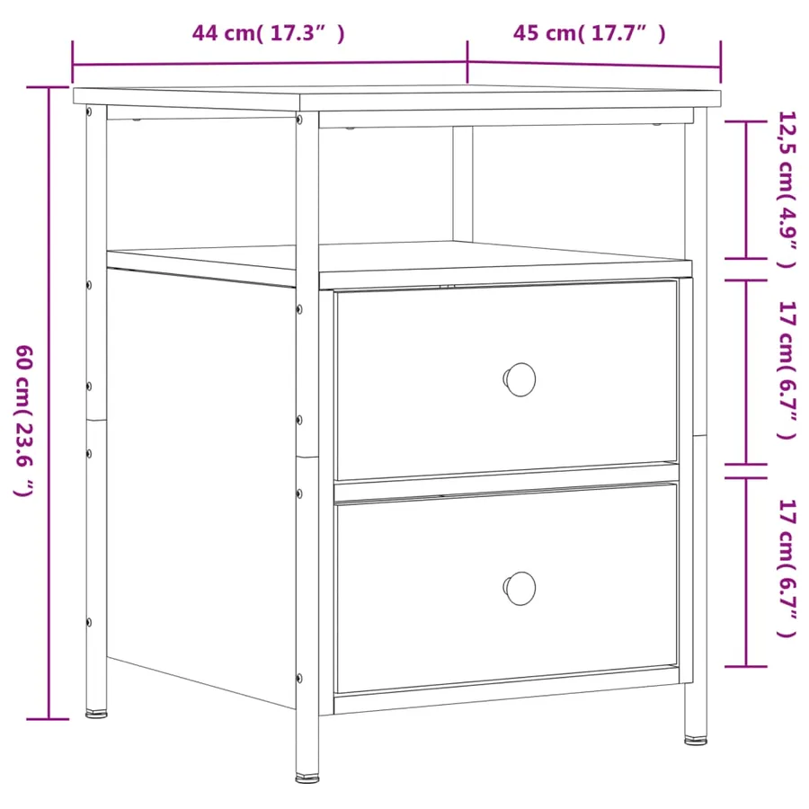 Tables de chevet 2 pcs sonoma gris 44x45x60cm bois d'ingénierie - 12