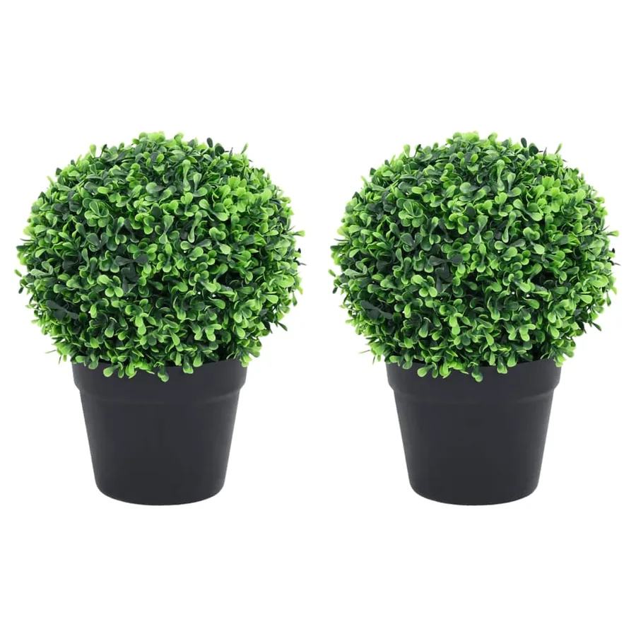 Plantes de buis artificiel 2 pcs avec pots Boule Vert 32 cm