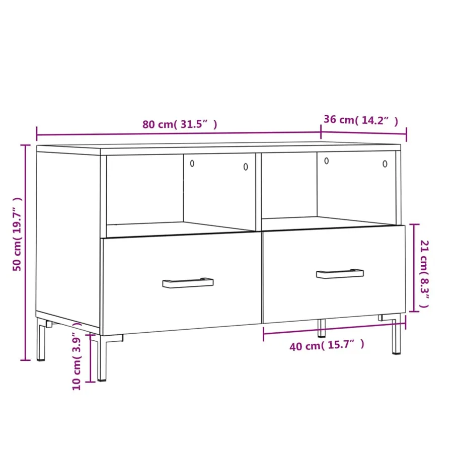 Meuble TV Sonoma gris 80x36x50 cm Bois d'ingénierie - 12