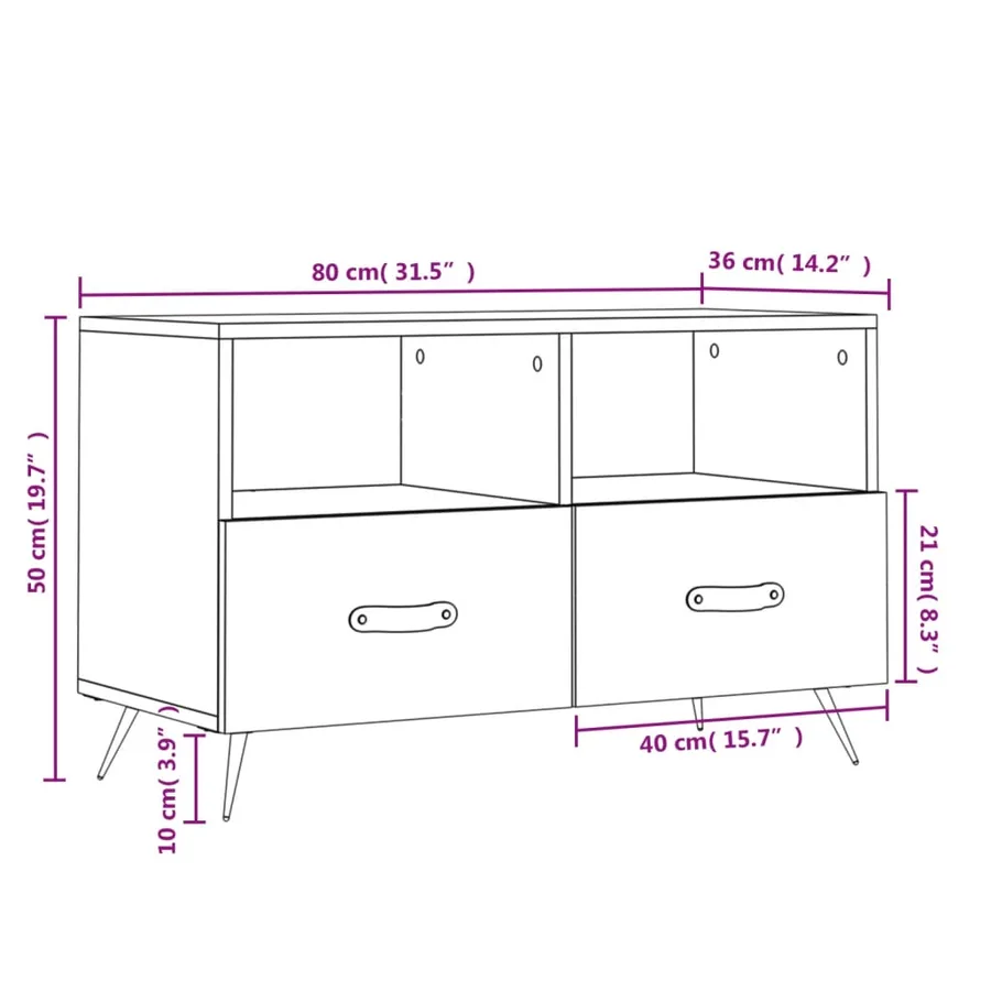 Meuble TV Gris béton 80x36x50 cm Bois d'ingénierie - 12