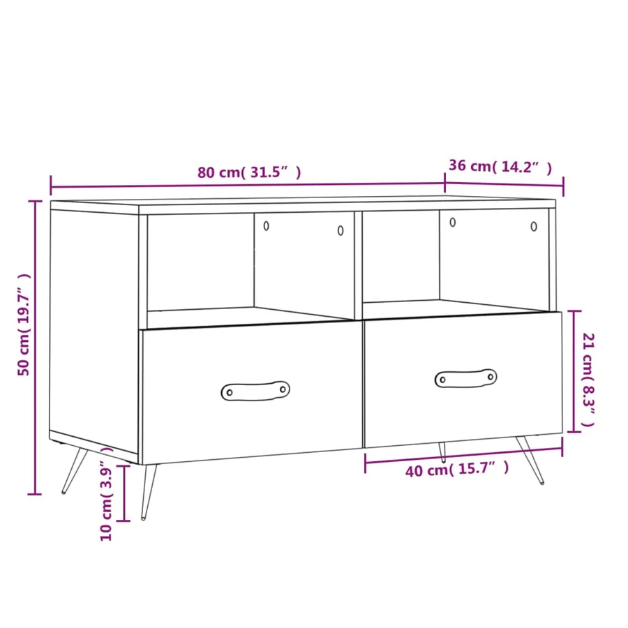 Meuble TV Sonoma gris 80x36x50 cm Bois d'ingénierie - 12