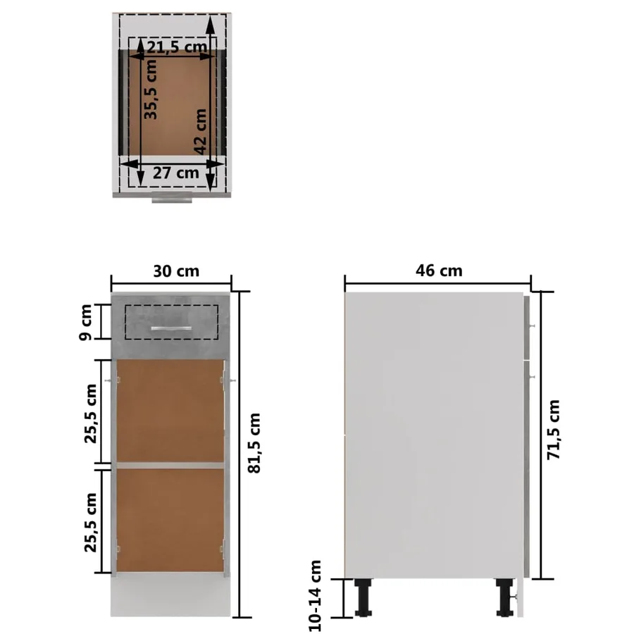 Armoire à tiroirs "Lyon" Gris béton 30 x 46 x 81,5 cm Bois d'ingénierie - 11