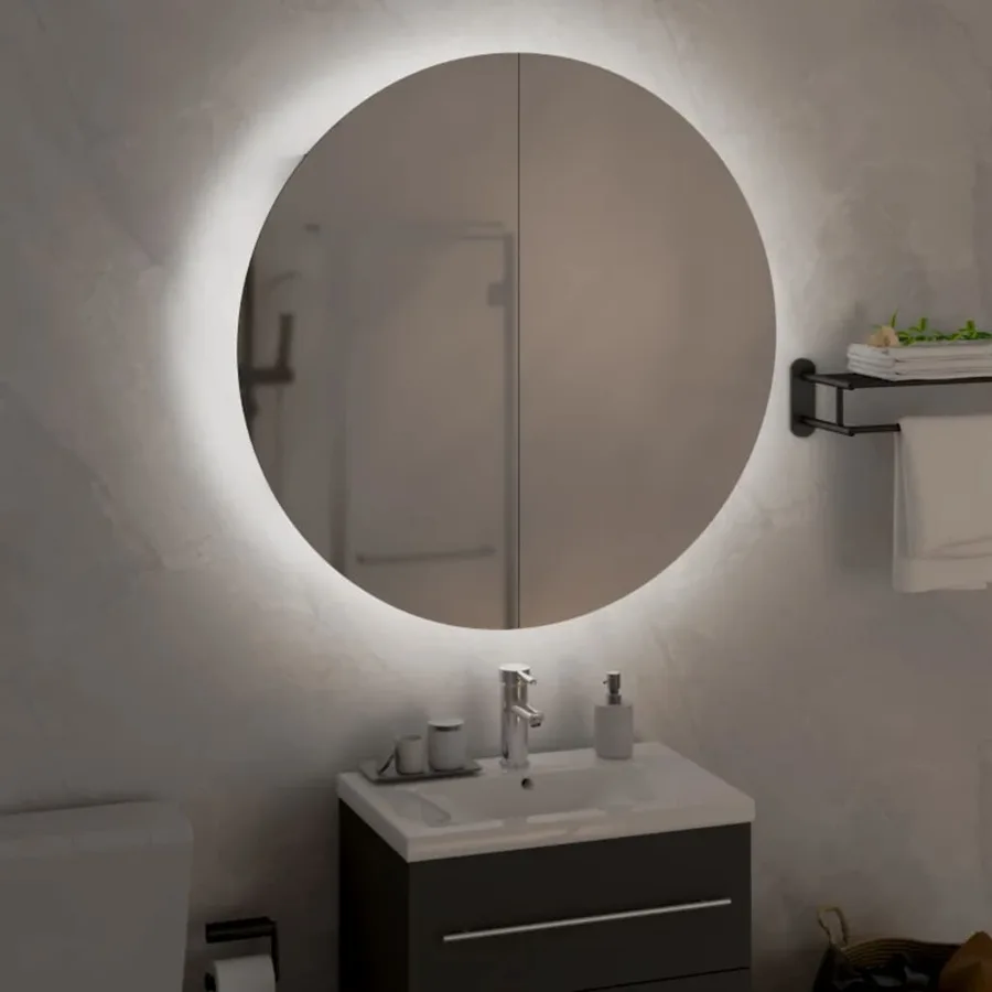 Armoire de salle de bain miroir rond et LED Blanc 54x54x17,5 cm - 3