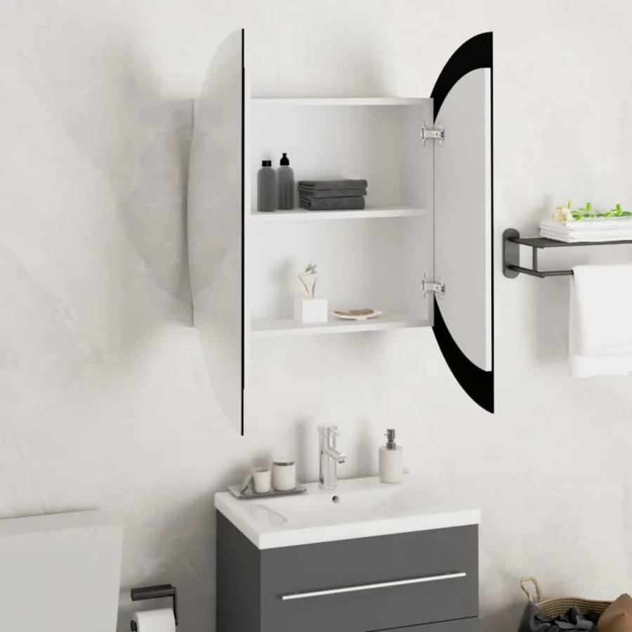Armoire de salle de bain miroir rond et LED Blanc 54x54x17,5 cm - 4