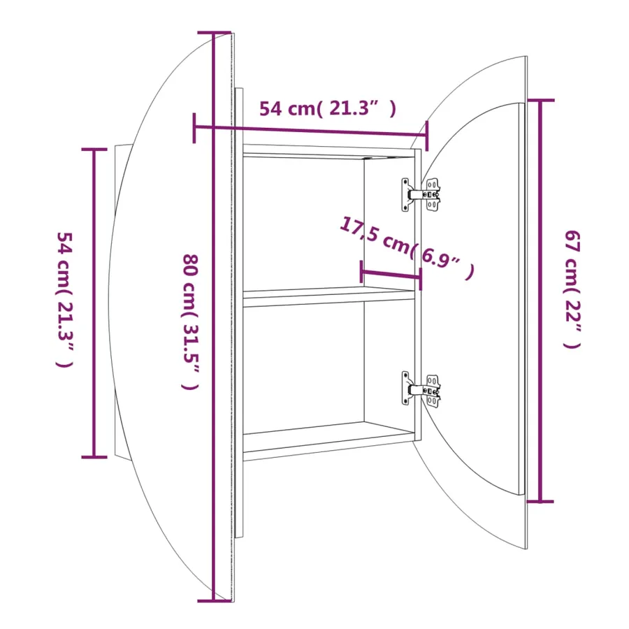 Armoire de salle de bain miroir rond et LED Blanc 54x54x17,5 cm - 8