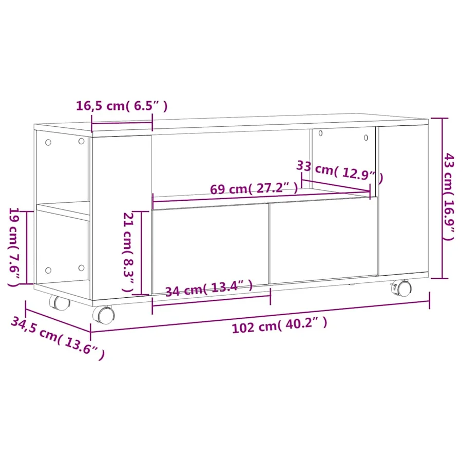 Meuble TV sonoma gris 102x34,5x43 cm bois d'ingénierie - 11