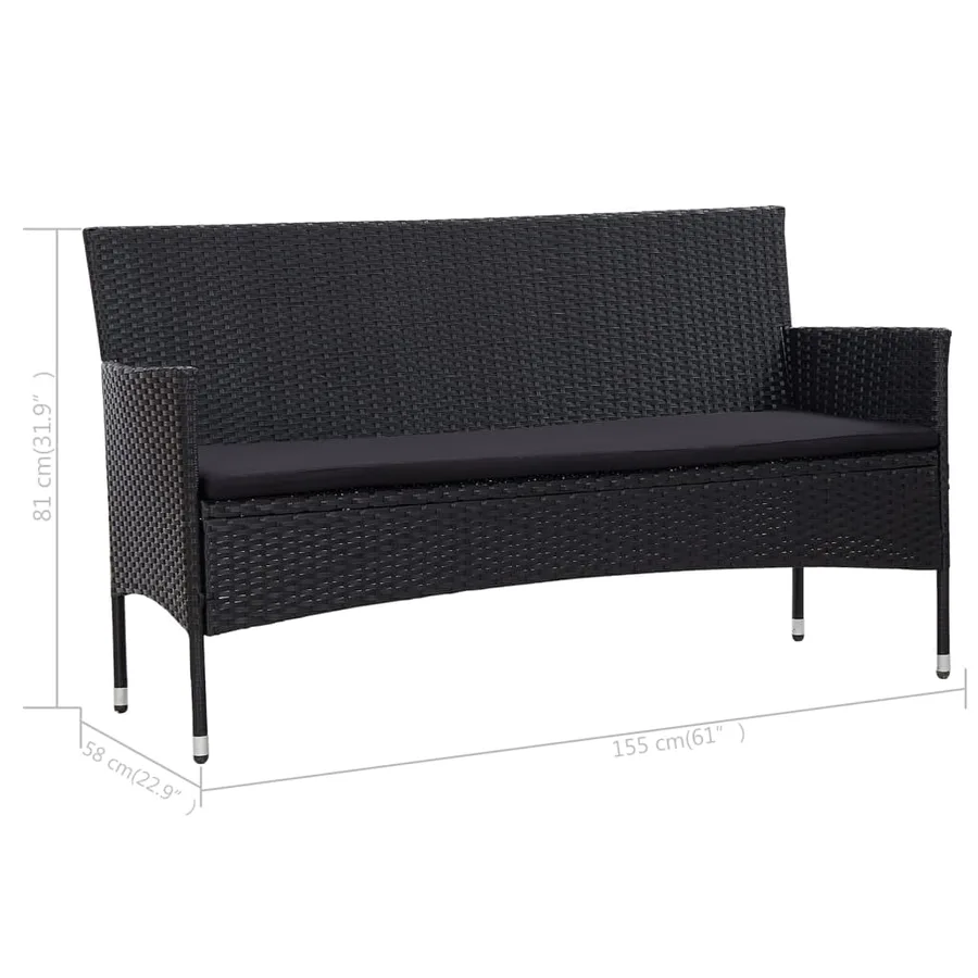 Canapé de jardin à 3 places avec coussins Noir Résine tressée - 7