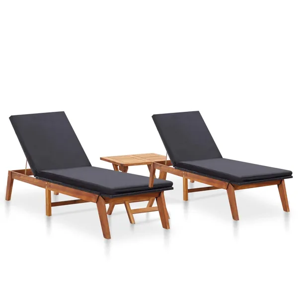 Chaises longues lot de 2 et table résine tressée bois d'acacia