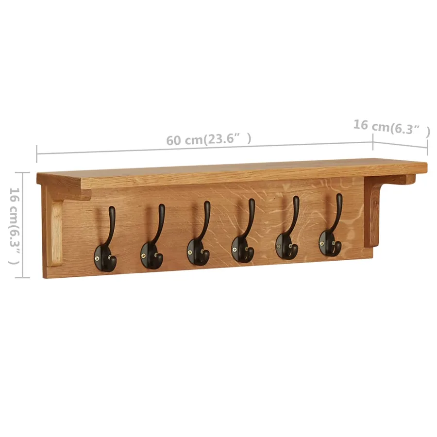 Porte-manteau 60x16x16 cm Bois de chêne massif - 7