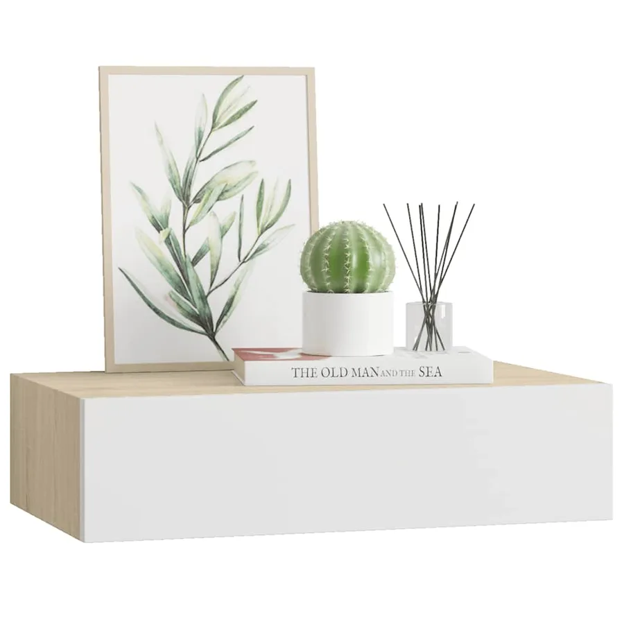 Étagère murale à tiroirs en chêne et blanc 40 x 23,5 x 10 cm MDF - 4