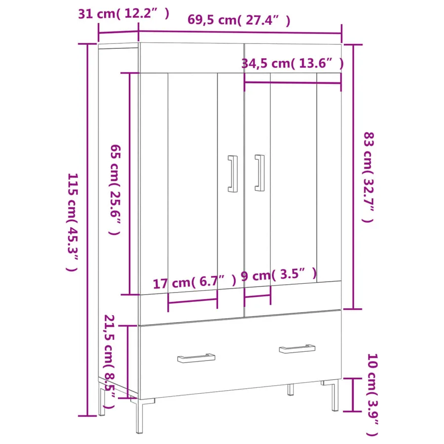 Buffet haut chêne fumé 69,5x31x115 cm bois d'ingénierie - 13
