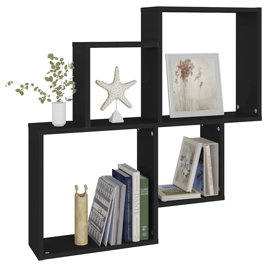 Étagère murale cube Noir 80x15x78,5 cm Bois d’ingénierie - 5