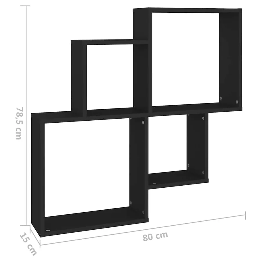 Étagère murale cube Noir 80x15x78,5 cm Bois d’ingénierie - 6