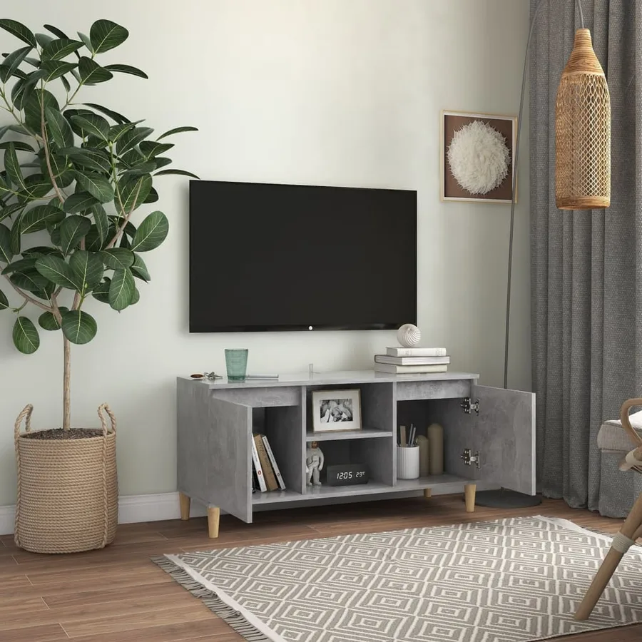 Meuble TV avec pieds en bois massif Gris béton 103,5x35x50 cm - 3