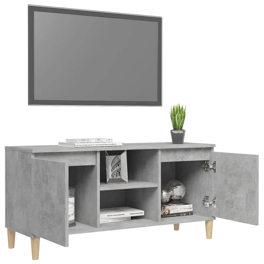Meuble TV avec pieds en bois massif Gris béton 103,5x35x50 cm - 4