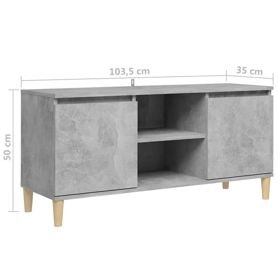 Meuble TV avec pieds en bois massif Gris béton 103,5x35x50 cm - 8
