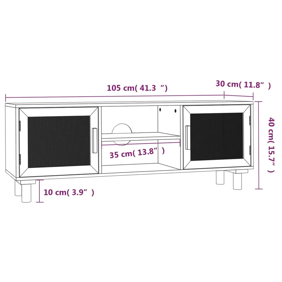 Meuble TV Marron 105x30x40 cm Bois de pin massif rotin naturel - 8
