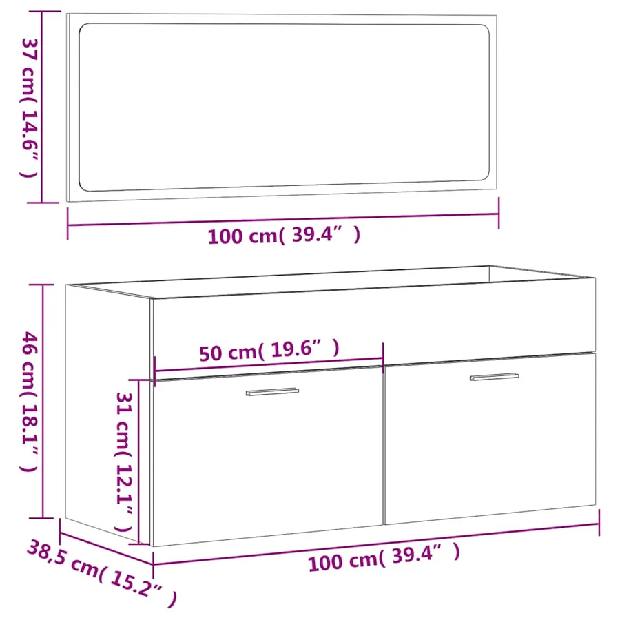 Armoire de bain avec miroir gris béton bois d'ingénierie - 11