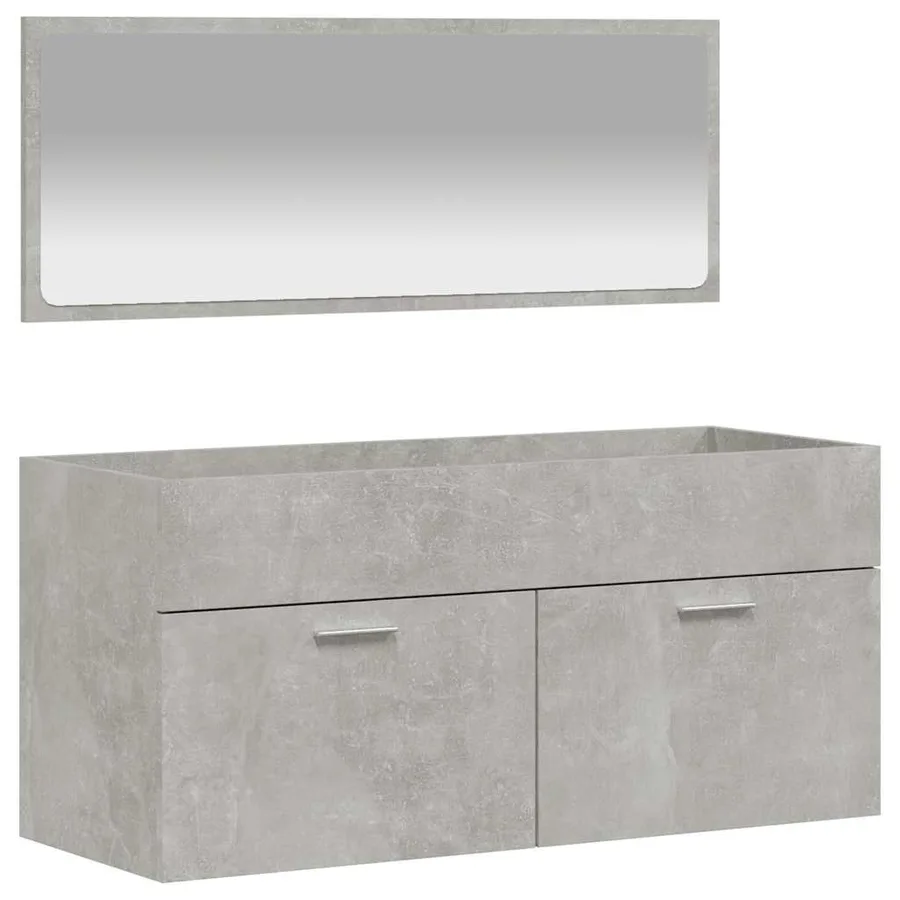 Armoire de bain avec miroir gris béton bois d'ingénierie - 2