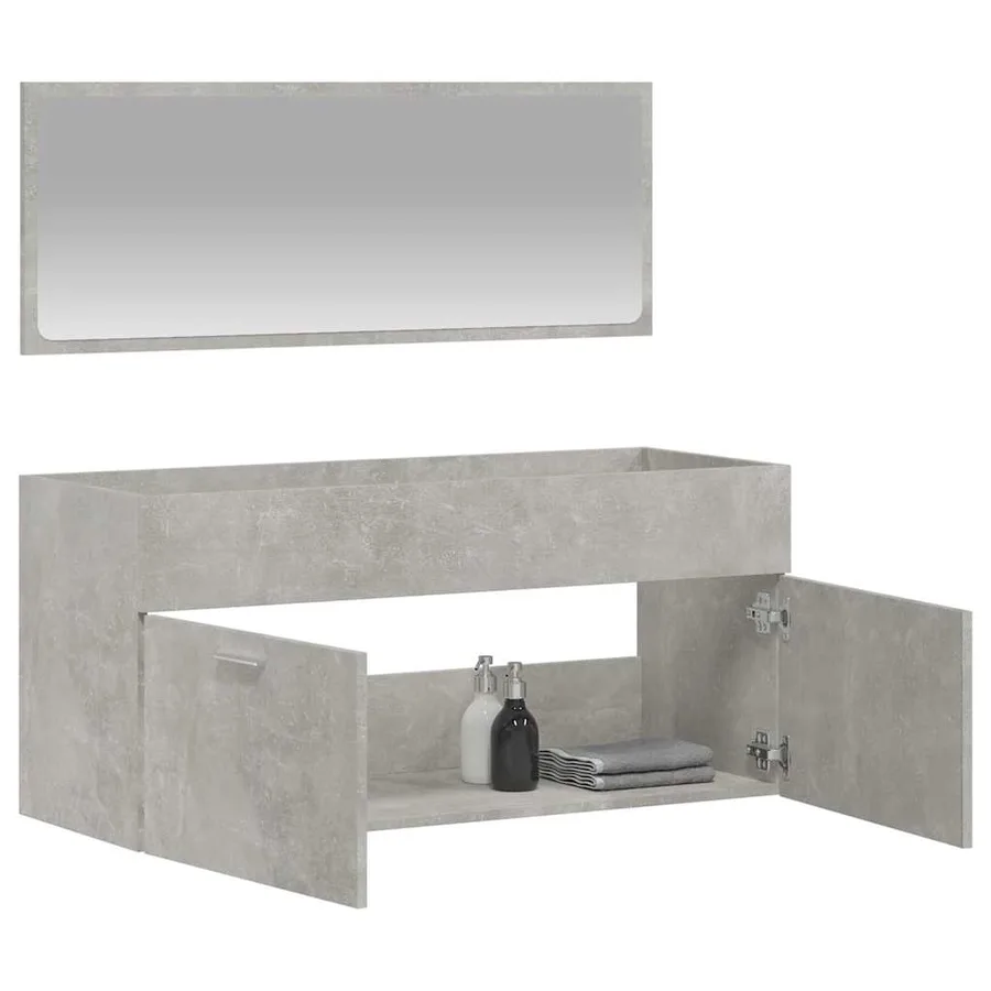 Armoire de bain avec miroir gris béton bois d'ingénierie - 3