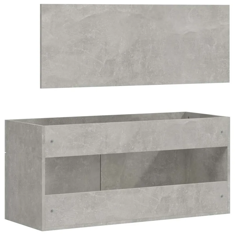 Armoire de bain avec miroir gris béton bois d'ingénierie - 7