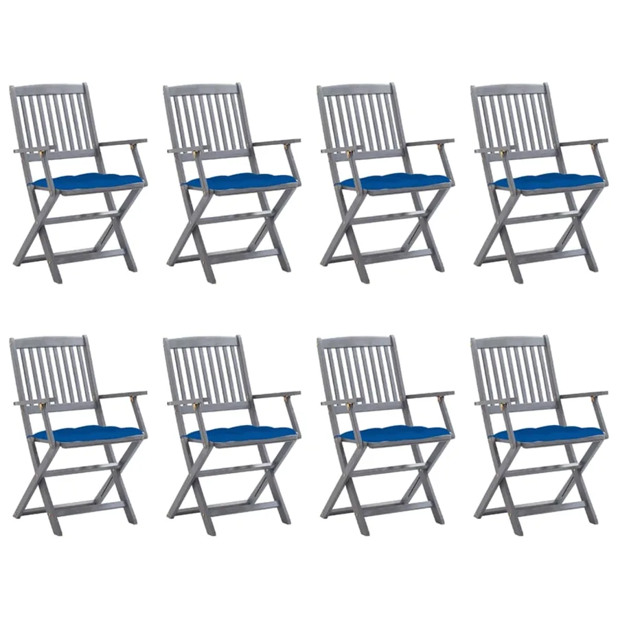 Chaises pliables d'extérieur lot de 8 et coussins Bois d'acacia