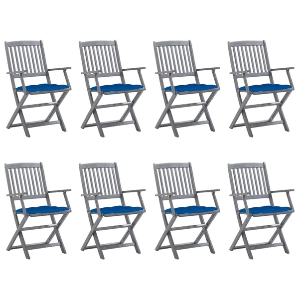 Chaises pliables d'extérieur lot de 8 et coussins Bois d'acacia
