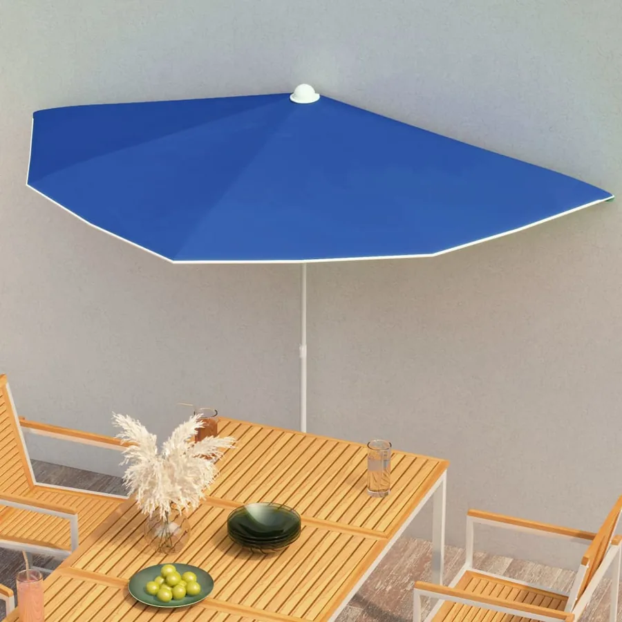 Demi-parasol de jardin avec mât 180x90 cm bleu azuré