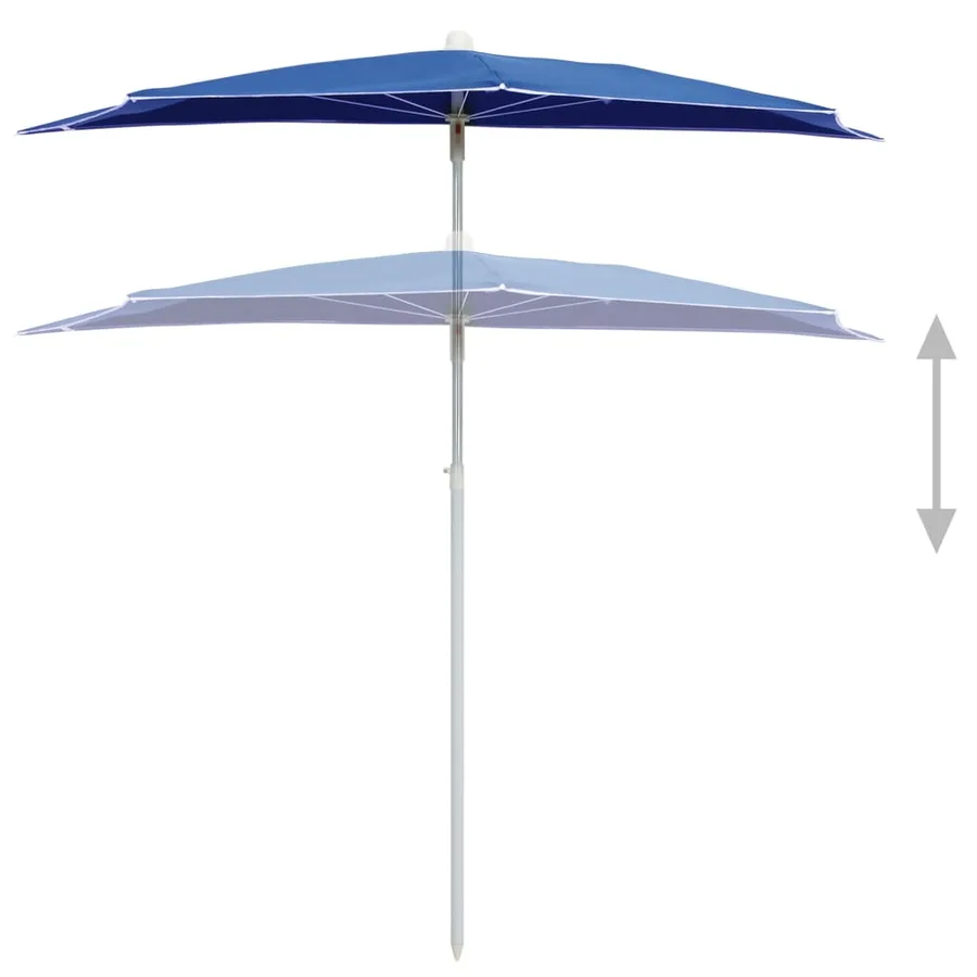 Demi-parasol de jardin avec mât 180x90 cm bleu azuré - 4