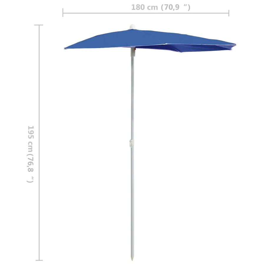 Demi-parasol de jardin avec mât 180x90 cm bleu azuré - 8