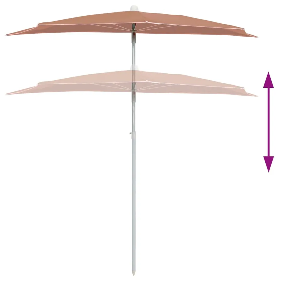 Demi-parasol de jardin avec mât 180x90 cm terre cuite - 4