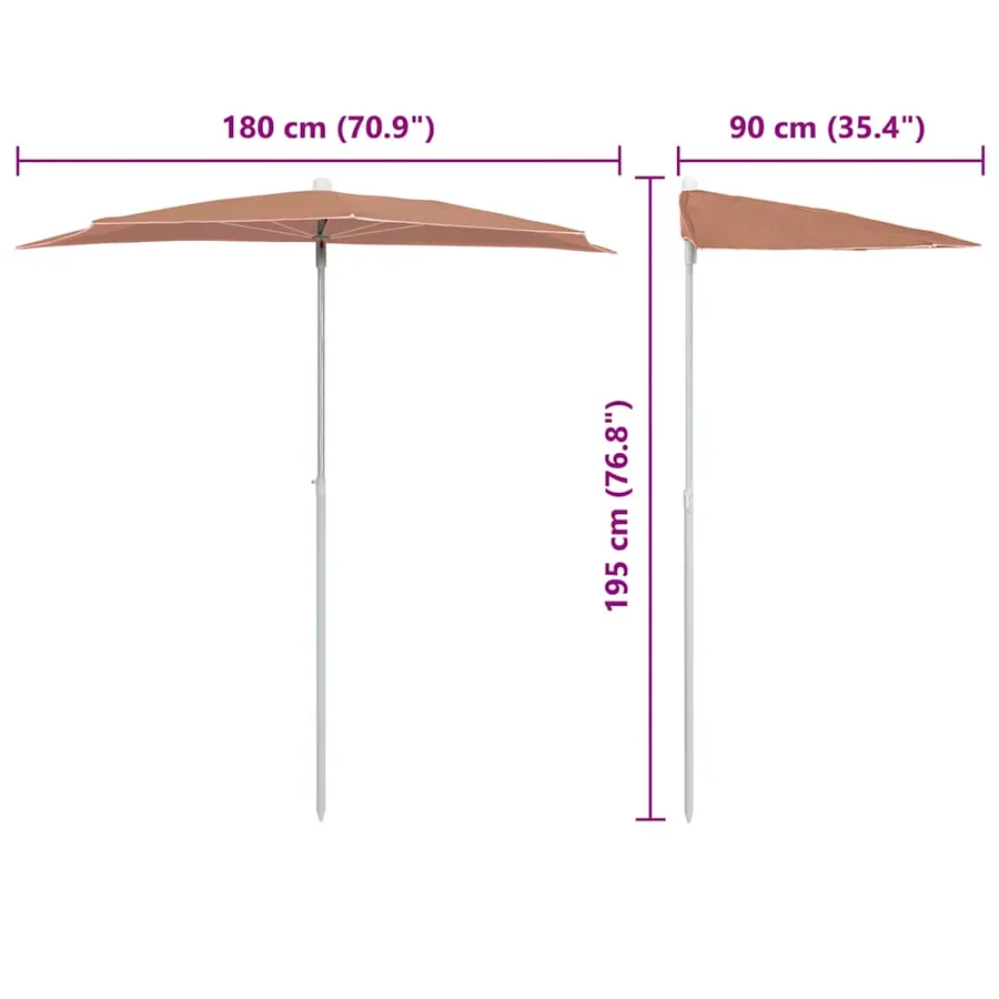 Demi-parasol de jardin avec mât 180x90 cm terre cuite - 8