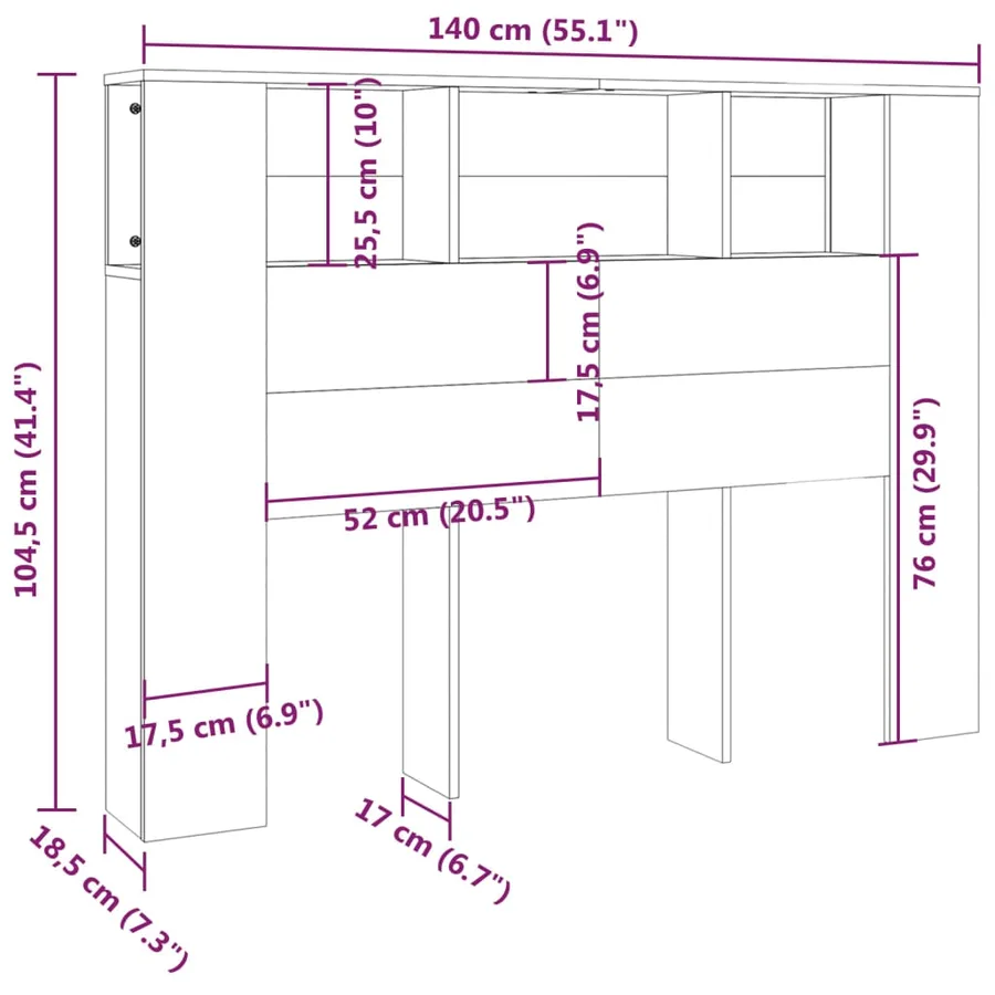 Armoire de tête de lit Sonoma gris 140x18,5x104,5 cm - 6