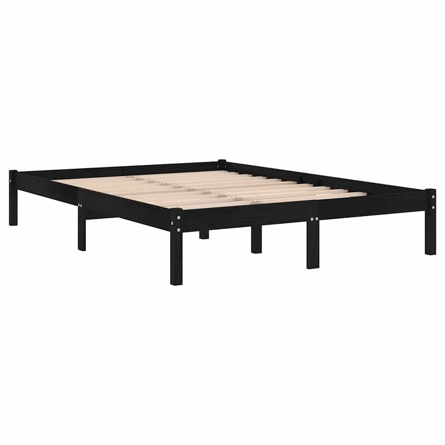 Cadre de lit sans matelas noir bois massif 140x190 cm - 3