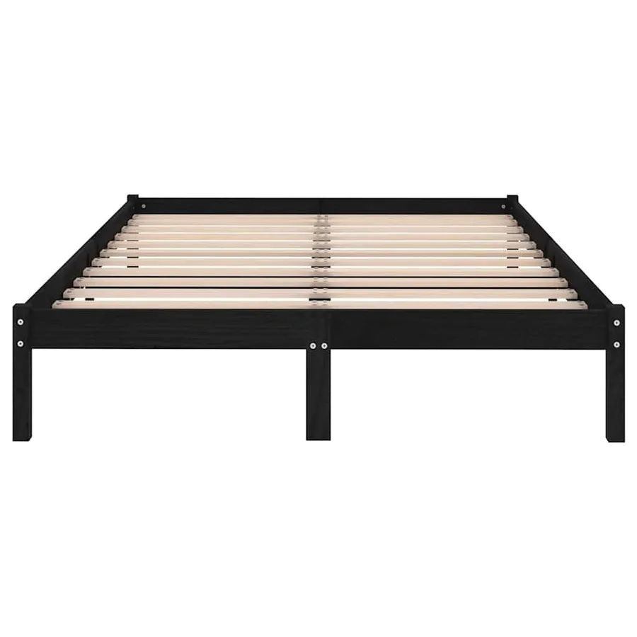 Cadre de lit sans matelas noir bois massif 140x190 cm - 4