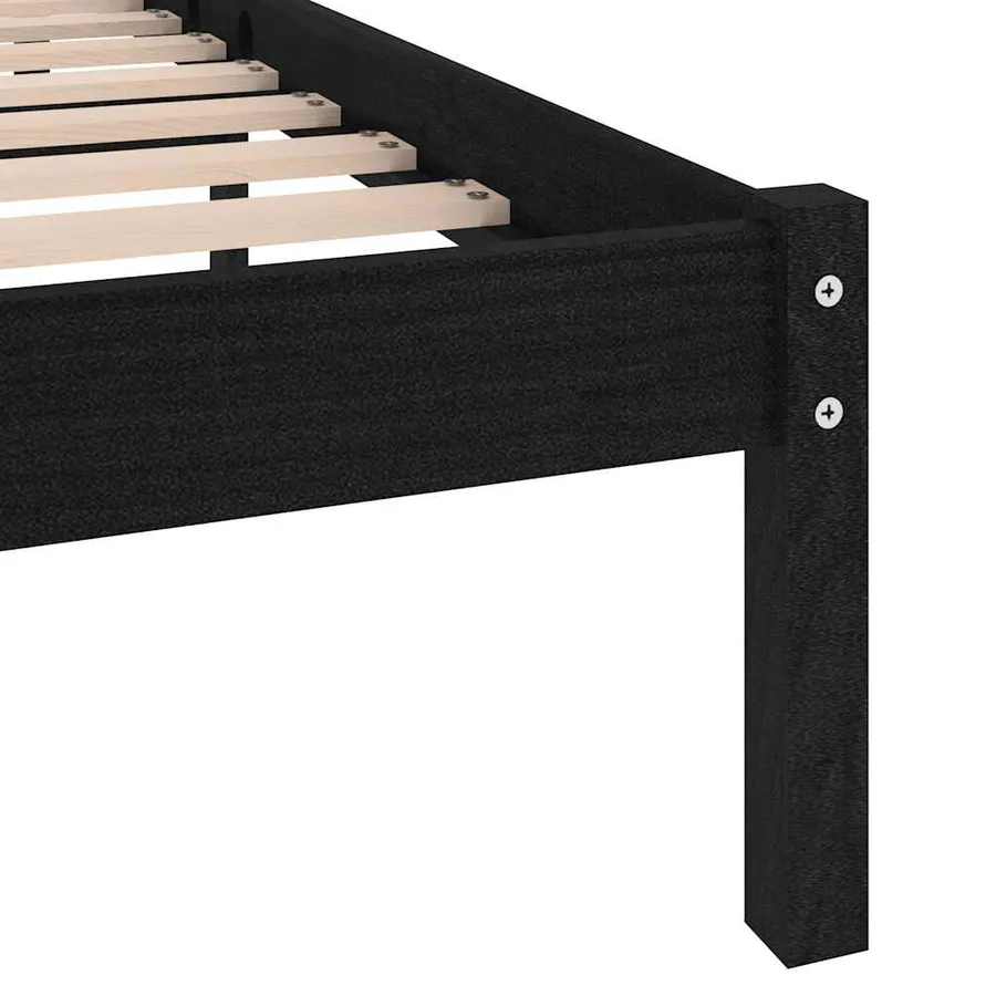 Cadre de lit sans matelas noir bois massif 140x190 cm - 6