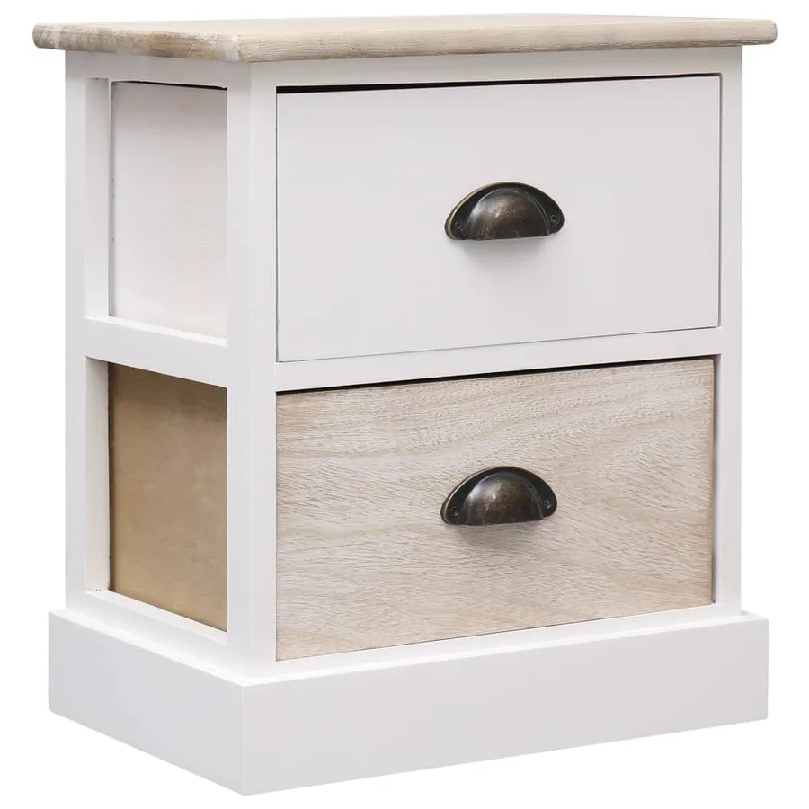 2 pcs Tables de chevet Blanc et naturel 38x28x45 cm Paulownia - 2