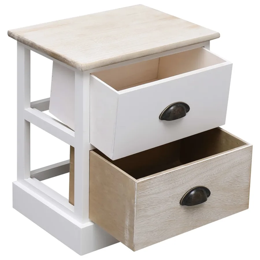 2 pcs Tables de chevet Blanc et naturel 38x28x45 cm Paulownia - 3