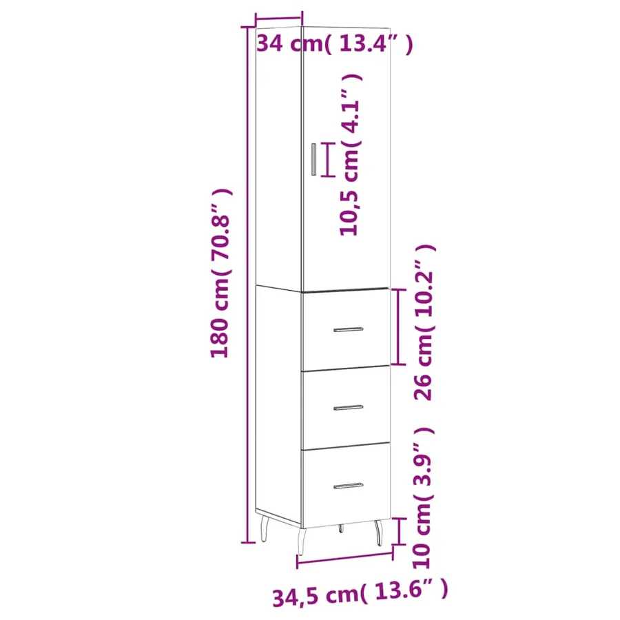 Buffet haut Sonoma gris 34,5x34x180 cm Bois d'ingénierie - 14