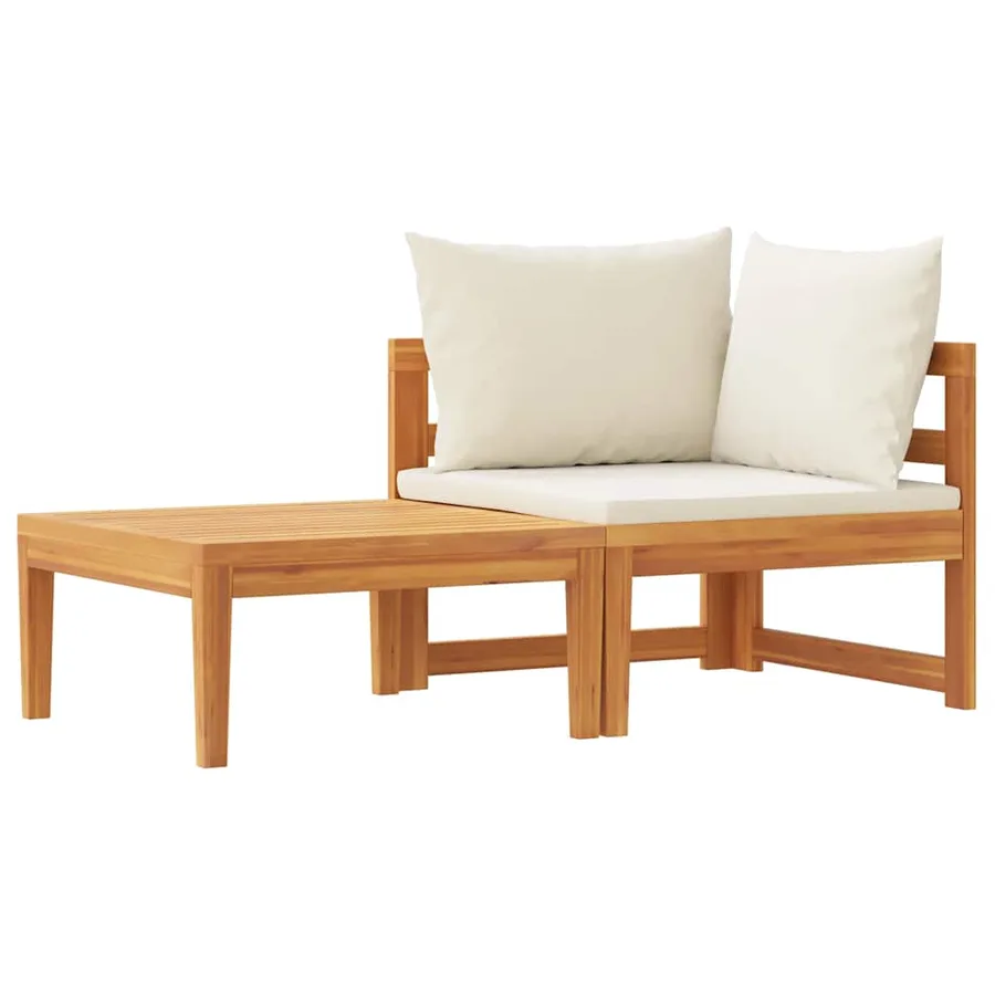 Salon de jardin 2 pcs avec coussins blanc crème Bois d'acacia - 2