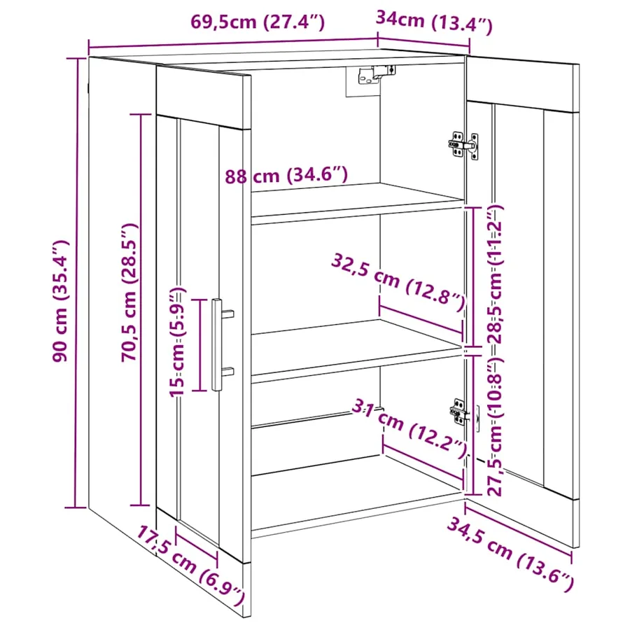 Armoire murale sonoma gris 69,5x34x90 cm - 13