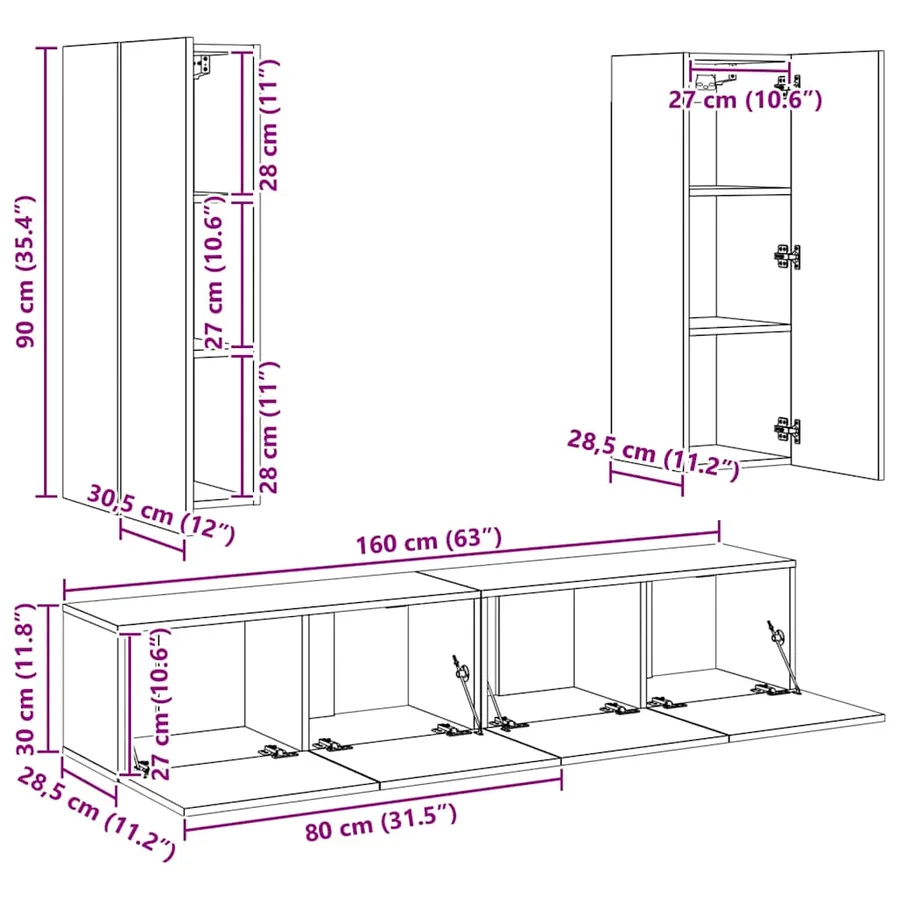 Ensemble de meubles TV 4 pcs Blanc Bois d'ingénierie - 16