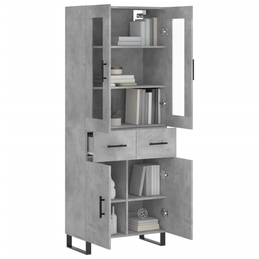 Buffet haut Gris béton 69,5x34x180 cm Bois d'ingénierie - 3