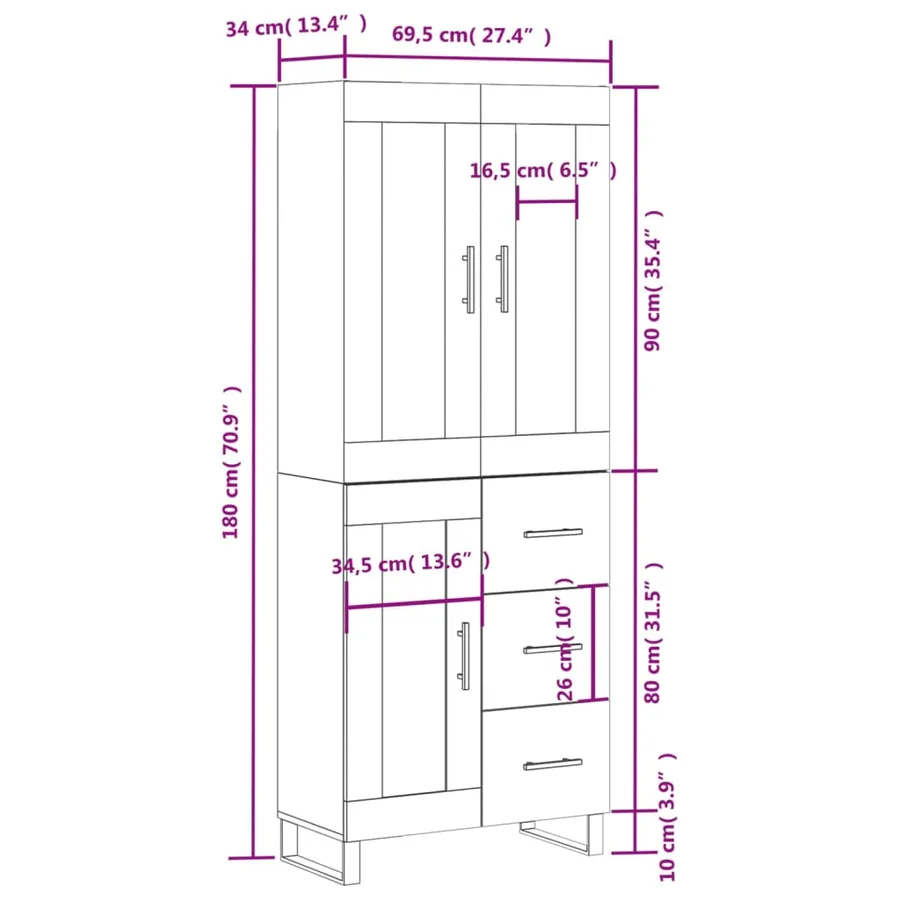 Buffet haut Gris béton 69,5x34x180 cm Bois d'ingénierie - 14