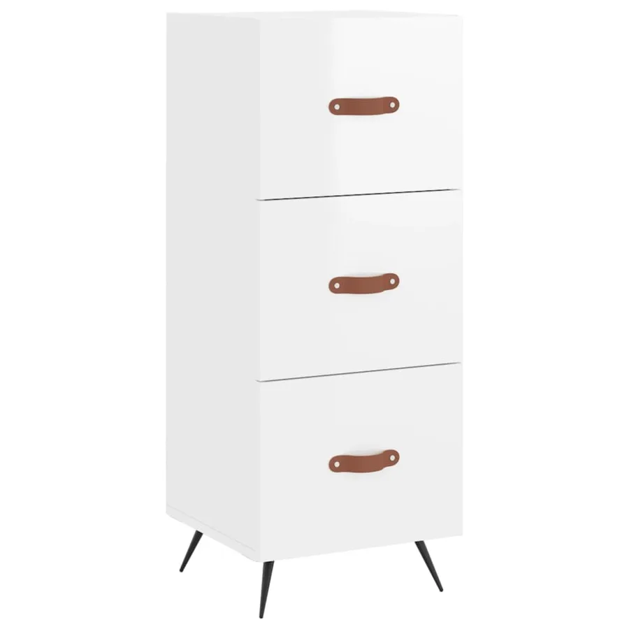 Buffet haut Blanc brillant 34,5x34x180 cm Bois d'ingénierie - 5